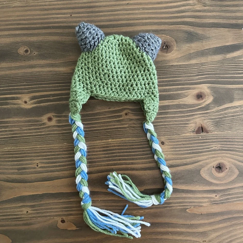 Newborn Crochet Monster Hat Green Gray Blue White Mike Wazowski Inspired